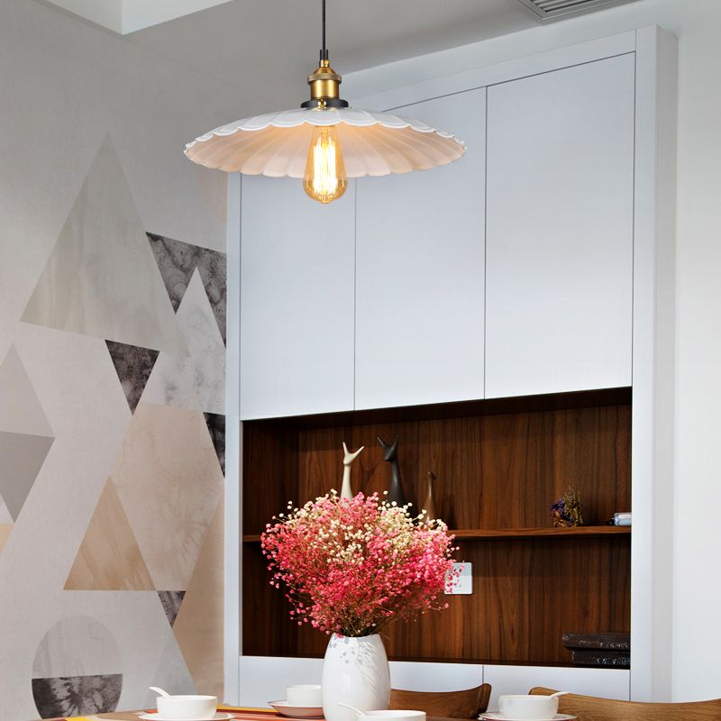 Ceiling Pendant Light Industrial Restaurant Pendant Light Kit with Tapered Metal Shade in White