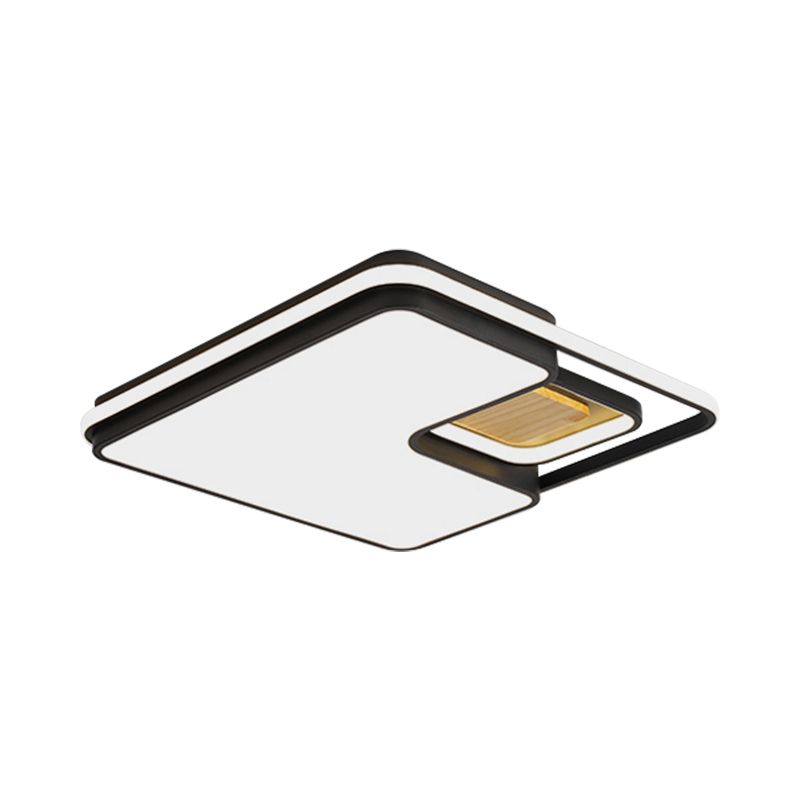 Rectangular/Square Ceiling Flush Light Minimalism Acrylic Bedroom LED Flushmount in Grey/Black, Warm/White Light