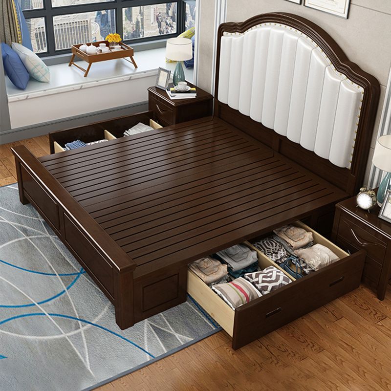 Contemporary Bed Frame Rubber Wood Panel Bed with Upholstered Headboard