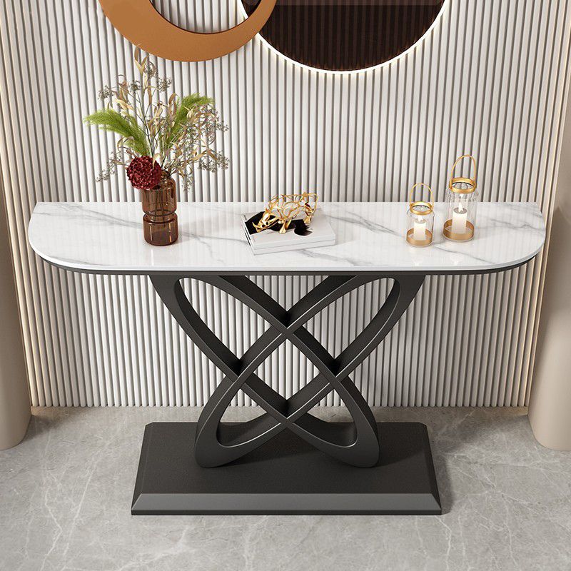 Glam Stone Console Table Iron Scratch Resistant Console Sofa Table for Hall