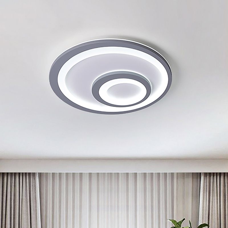 LED Bedroom Flush Mount Lamp Simplicity Grey Ceiling Flush with Round Metal Shade in Warm/White Light, 16"/19.5"/23.5" W