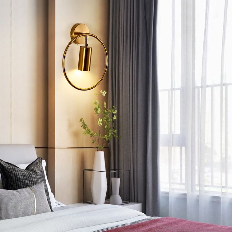 Modern Style Simplicity Wall Sconce Metal Ring Design Single Bulb Bedside Light