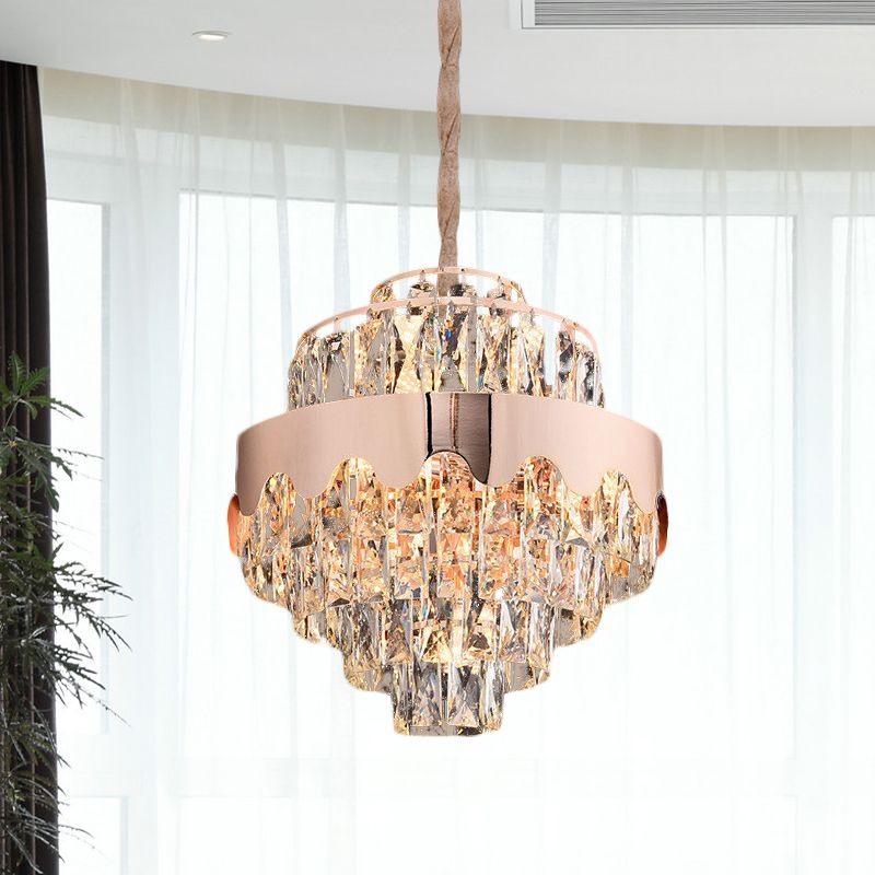 Kristal rechthoek gelaagde kroonluchter modernisme 7/12 Lichten eetkamerophanging hanger in goud