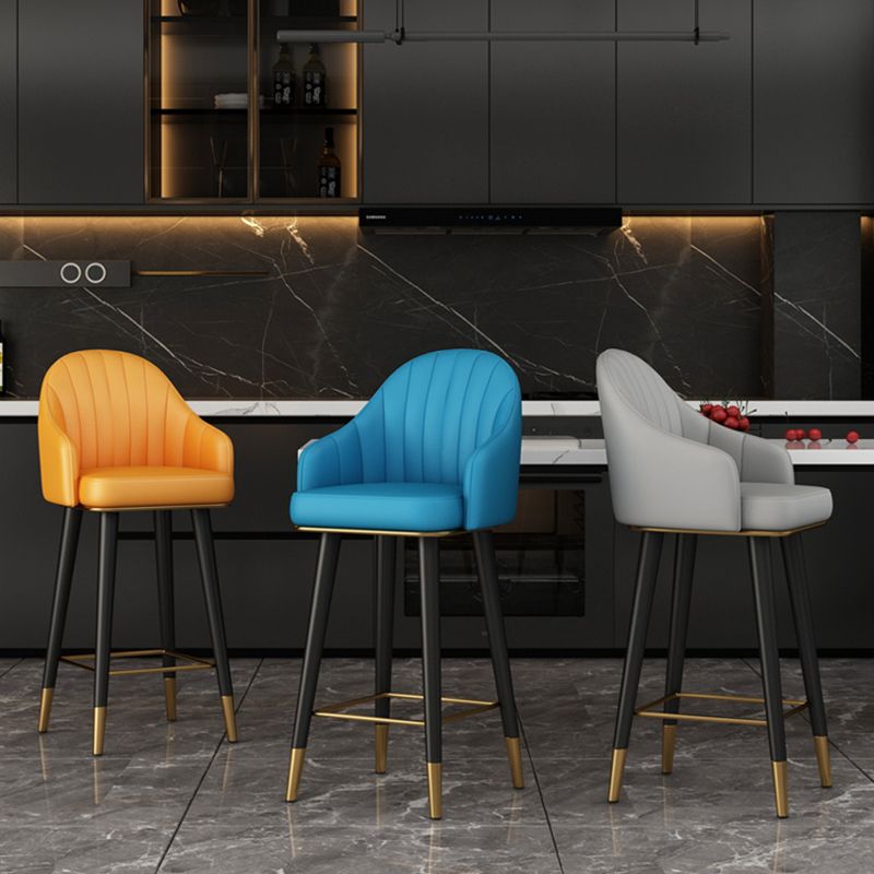 Glam Backrest Bar Stool Leather Counter Stool with Metal Legs