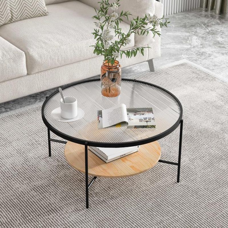 17.72" Tall Contemporary Style Coffee Cocktail Table Glass-Topped Coffee Table