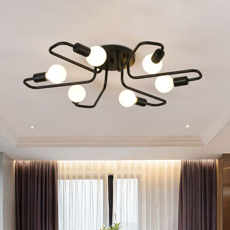 Sputnik Metal Semi Flush Mount in Industrial Retro Style Ceiling Fixture for Living Room