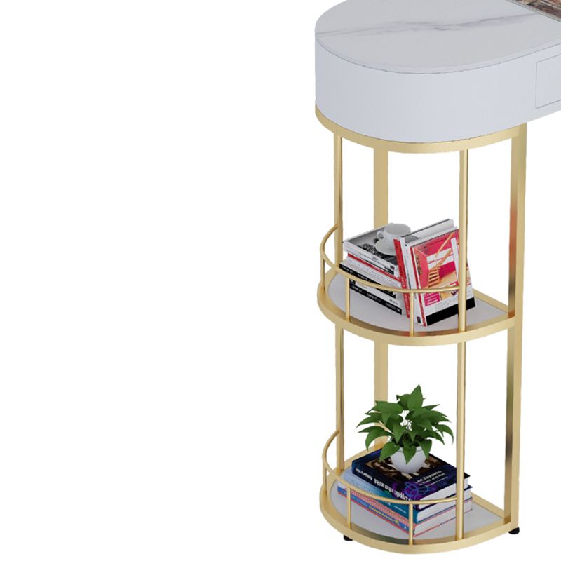 Stone Indoor Glam Bar Dining Table Iron Double Pedestal Bistro Table with Drawer