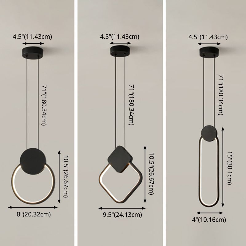 Modern Minimalist Style Cord Hung Hanging Pendant Lights Metal Pendant Light in Black Finish