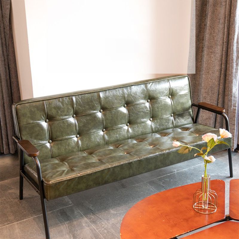 27.95" High Genuine Leather Sofa Recessed Arm Sofa with Tufted Back