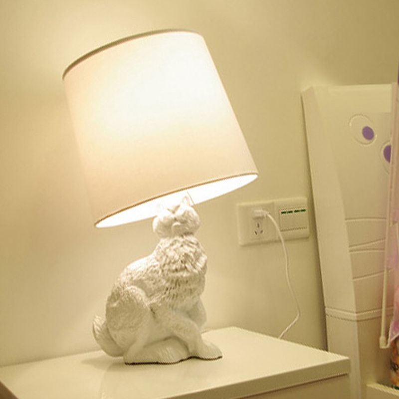 Rustiek vat nachtkastje licht 1 lampstof nachttafellamp in zwart/wit met hars konijnbasis voor slaapkamer