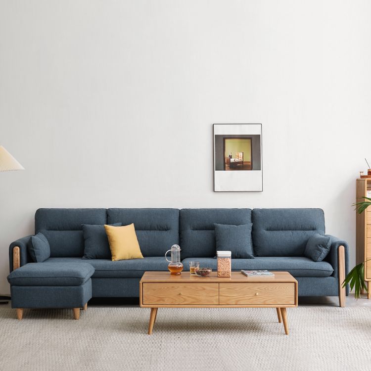 Solid Wood Square Arm Contemporary Fabric Sofa for Living Room