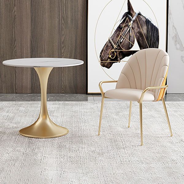 Glam Metal Dining Room Chair Arm Faux Leather Side Chair for Restaurant Use