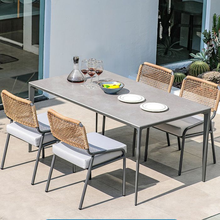 Boho Matte Gray Dining Table Set 1/2/5/7 Pcs Metal Dining Set