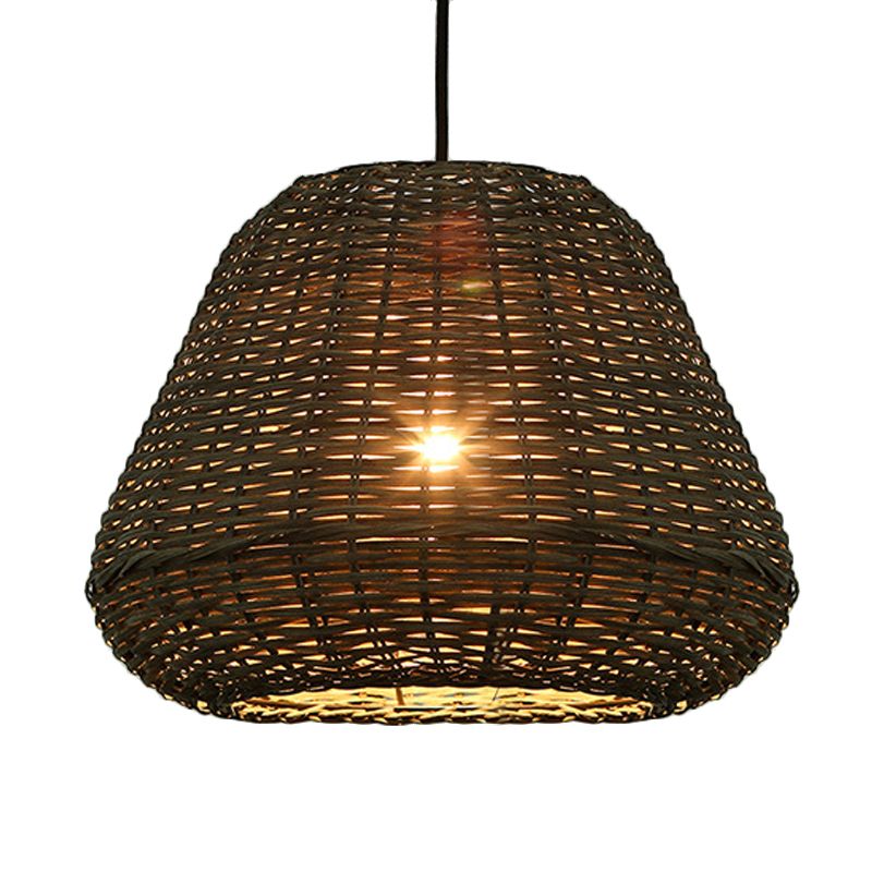 Hand Made Rattan Bucket Pendant for Restaurant Rustic One Head Hanging Lamp in Brown