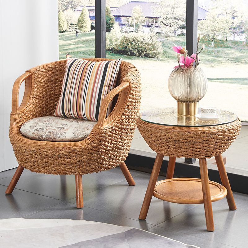 Glass Top Contemporary Dining Table Set 1/2/3/4 Pcs Wicker Dining Set