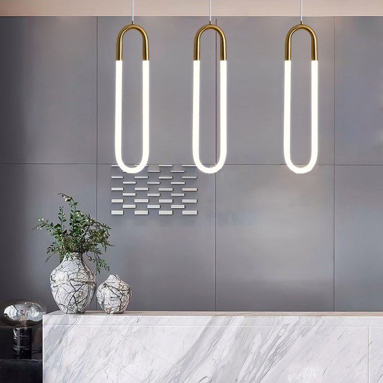 Gold Round Shape LED Pendant Lamp Modern Minimalist Metal Hanging Lamp for Living Room