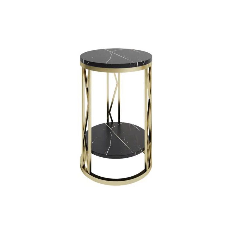 Round Slate Plate Table Plate Metal Frame Base Modern Style Side Table