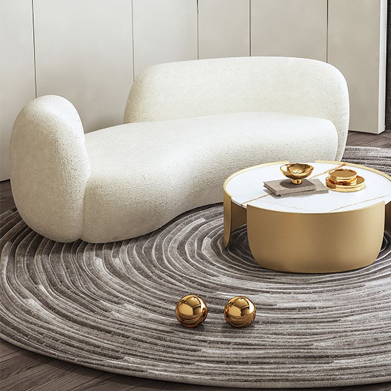 28.35" High Curved Tuxedo Arm Sofa Modern Style White Wool Seating