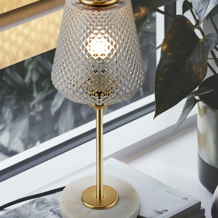 Postmodern Conical Table Lighting Lattice Glass 1 Head Living Room Night Lamp in Gold