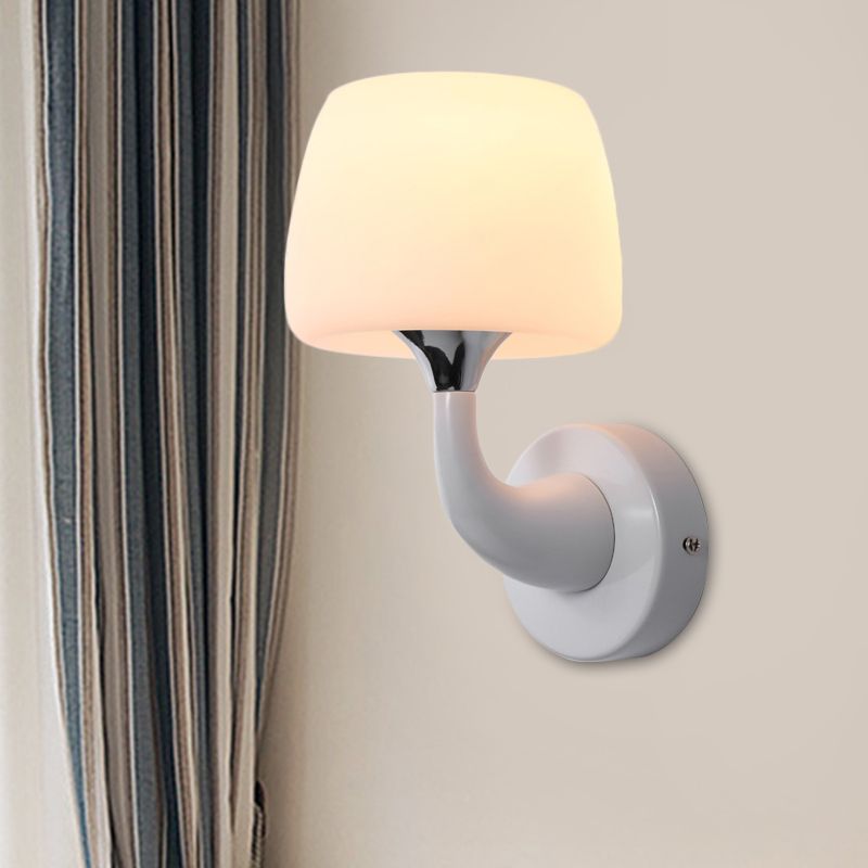 Cup Wall Lamp Contemporary Opal Glass 1 Bulb White Sconce Light Fixture with Metal Curved Arm