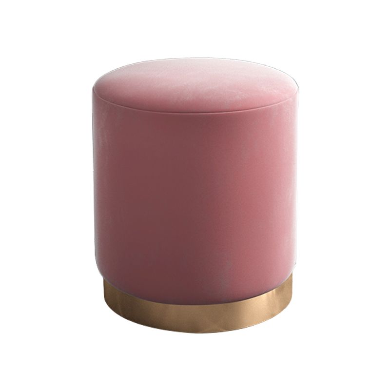 Glam Pouf Ottoman Velvet Upholstered Metal Frame Round Ottoman