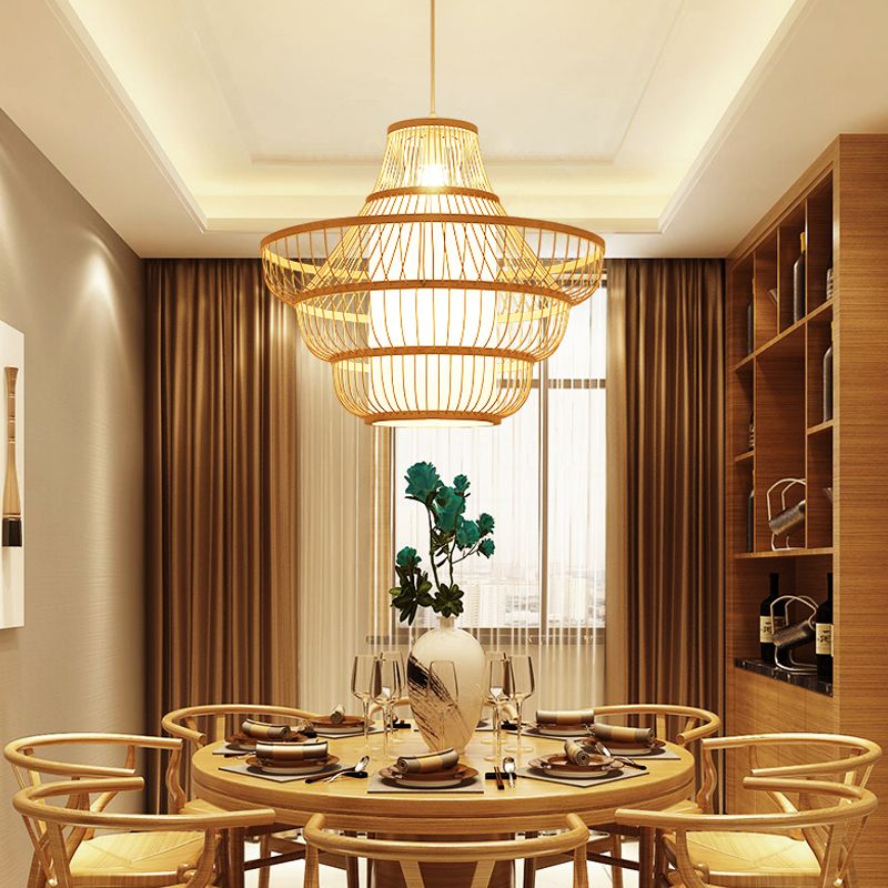 16 "/19.5" Weitglas -Suspension Anhänger Moderne Bambus 1 Lampenholz Hanging Light Kit