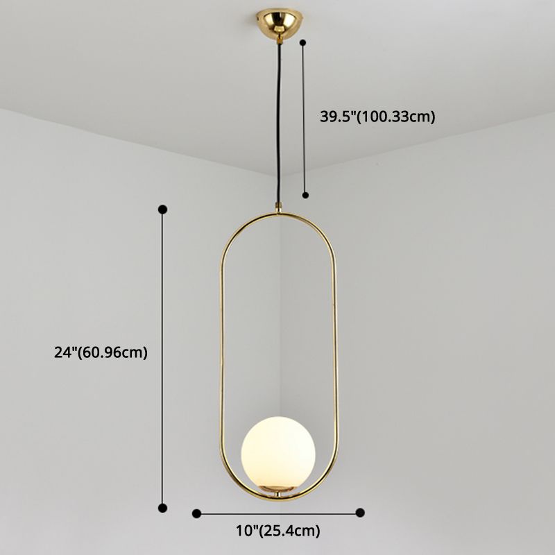 Mitte des Jahrhunderts Design Globe Hanging Lampe Weißglas Schatten Anhänger Licht mit Metallring