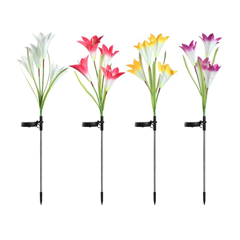 Contemporary Lily Bouquet Solar Ground Light Plastic 4 Bulbs Garden LED Stake Lighting