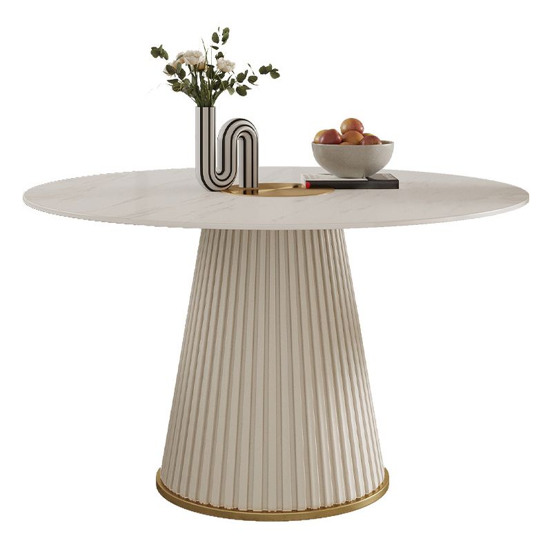 Mesa de comedor de piedra redonda moderna Mesa de comedor blanca con base de pedestal