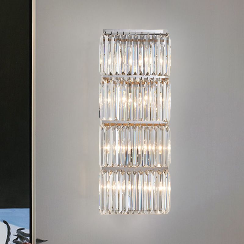 4-Tier Rectangle Flush Wall Sconce Contemporary Chrome Crystal Prism Wall Light Fixture