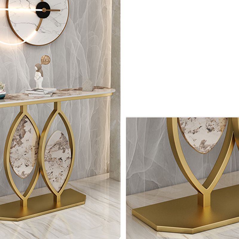 Glam Stone Iron Console Table Half Moon Console Sofa Table for Hall