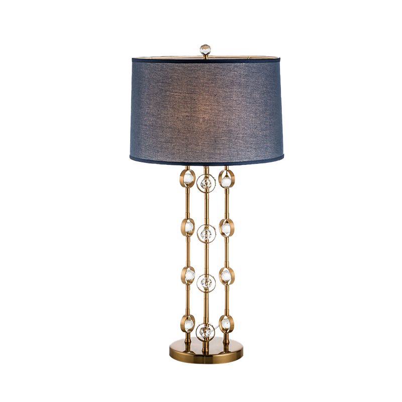 Barrel Shade Task Light Modern Fabric 1 Bulb Gold Reading Lamp with Crystal Ball