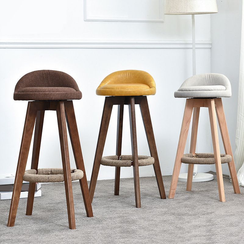 Low Back Dining Stool Beech Armless Bar Stool with Wood Base