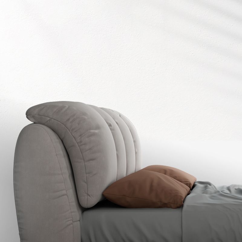 Scandinavian Wood Panel Bed with Faux Leather Rectangular Headboard