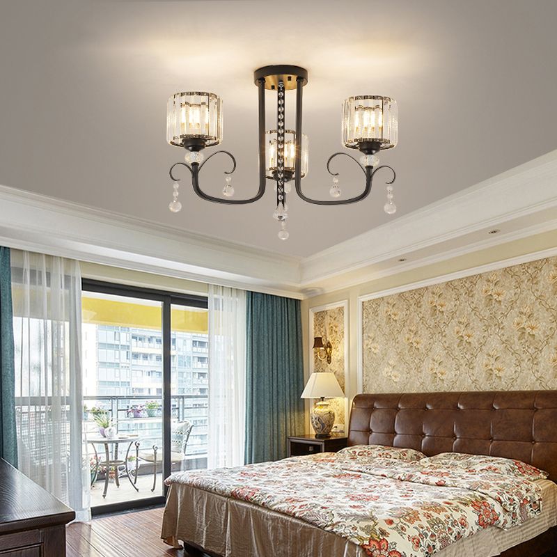 Luz de techo de Semi Flush Semi Flush de Arco de Arco Negro con sombra cilíndrica