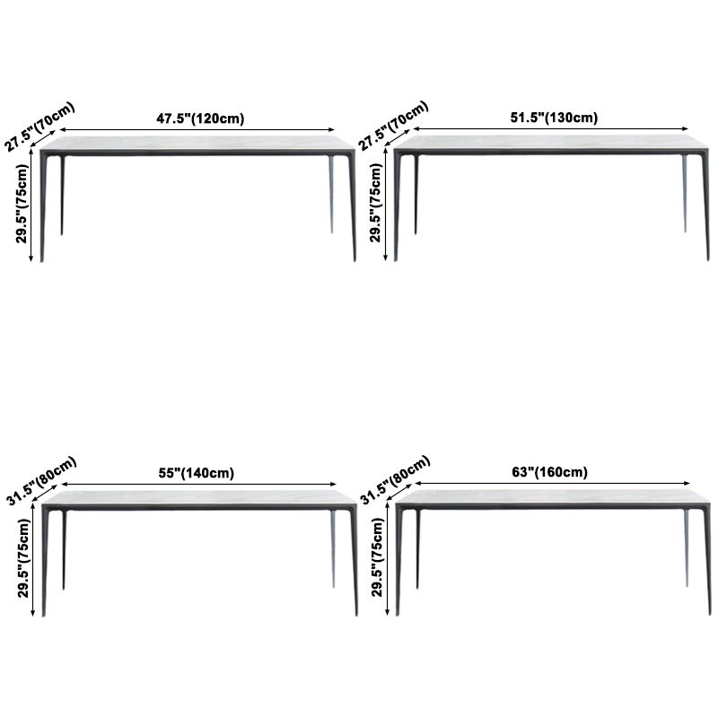 Sintered Stone Top Dining Table Rectangle Table in White with Metal Base and 4 Legs