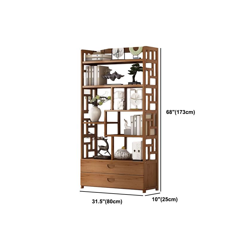 Brown Contemporary Style Standard Bookshelf Solid Bamboo Bookcase for Study Room