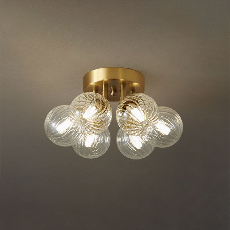 Modern Flush Light Fixtures Transparent Glass Sphere Flush Mount Lamp in Gold