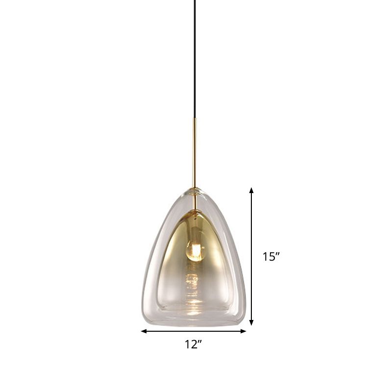 Cono Pendiente Luz de luz Nordic Double Glass Shade 1 Luz de lámpara de 12 "/14" de ancho