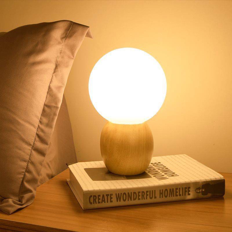 White Glass Spherical Task Lighting Contemporary 1 Bulb Reading Book Light in Wood