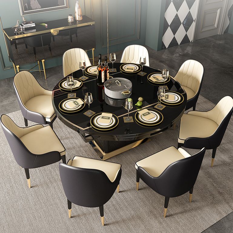 Modern Round Tempered Glass Desktop Collapsible Dining Table for Dining Room