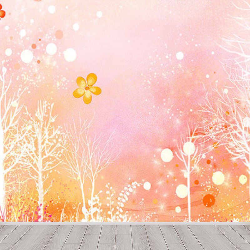 Giant Contemporary Wall Mural in Pastel Color Leafless Trees Wall Art, Custom Printed