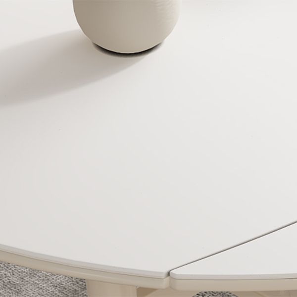 White Drop-Leaf Dining Table Round Sintered Stone Dinner Table for Dining Room