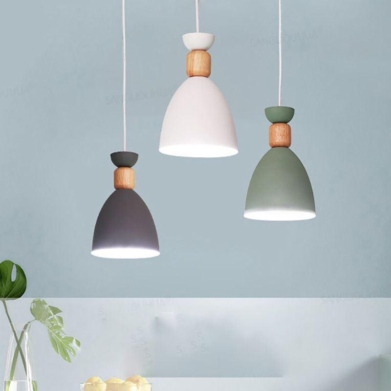 Iron Glass Chandelier Modern Simple Macaroon Style 1 Light in White for Dining Room or Bedroom