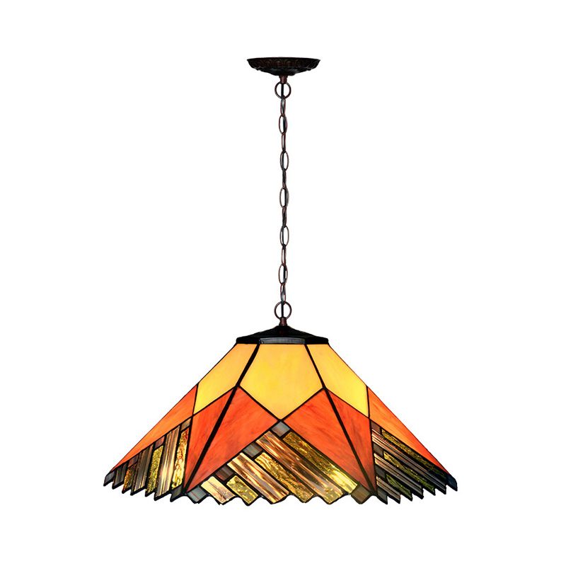 Conical White/Yellow/Orange Cut Glass Hanging Chandelier Baroque 2 Lights Bronze Suspension Pendant for Kitchen