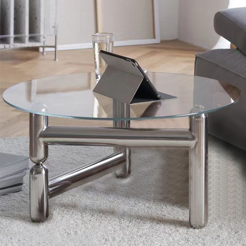 3 Legs Minimalist Coffee Round Table Open Shelf Cocktail Table