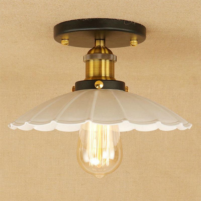 Metal Scalloped Shade Flush Mount Fixture Industrial Style 1 Light Flush Light