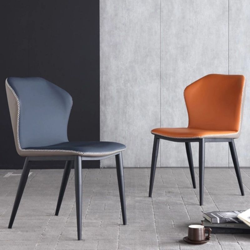 Industrial Metal Dining Armless Chair Faux Leather Dining Chairs for Restaurant Use