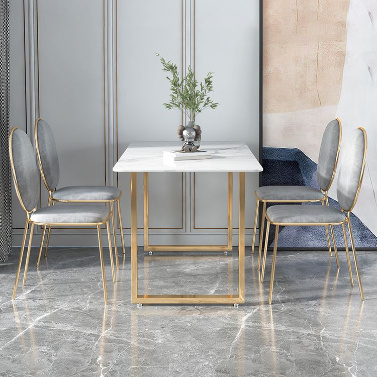 Glam Iron Dining Table Set 1/2/5 Pieces Rectangle White Sintered Stone Top Dinette Set