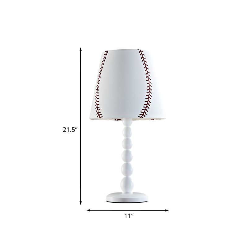 Barrel Night Table Lamp with Baseball Design Modern Fabric 1 Head White Reading Book Light for Bedroom